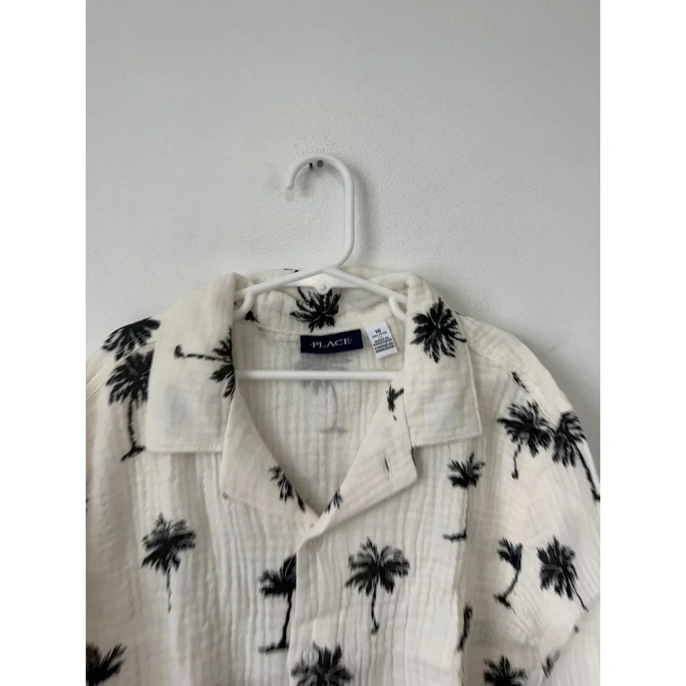 The Children's Place Boys Palm Tree Gauze Button-Up Shirt – Cream – XXL (16)